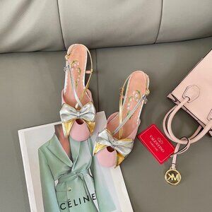 Charming Valentino Pink and Gold Slingback Pumps